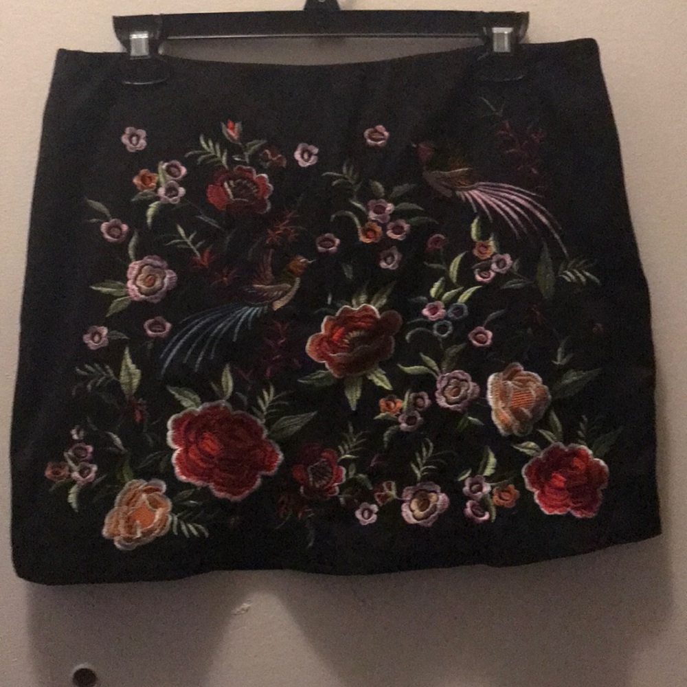 Black Embroidered Forever 21 Skirt